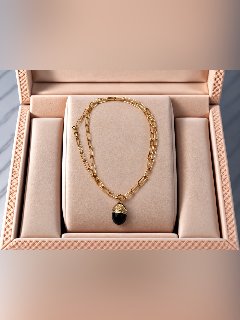 Gold Chain Necklace with Florence Blue Emblem Pendant